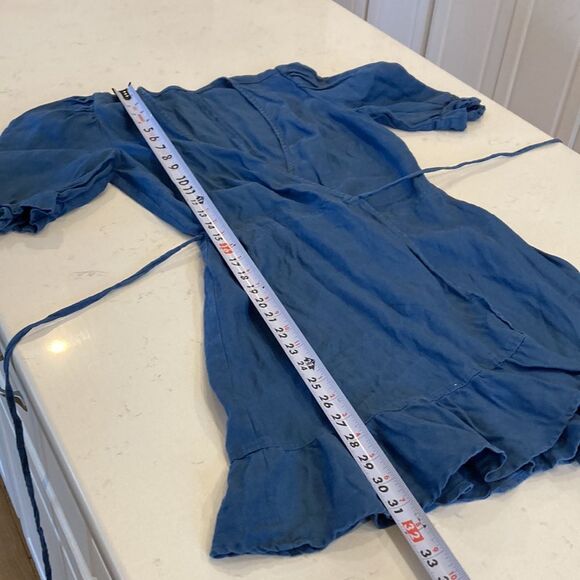 Reformation 100% Linen Carmelo Wrap Mini Dress in Blue Azul S - Picture 5 of 8